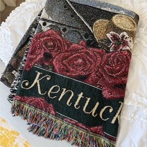 Kentucky Derby Tapestry Style Throw Blanket with Red Roses Churchill Downs